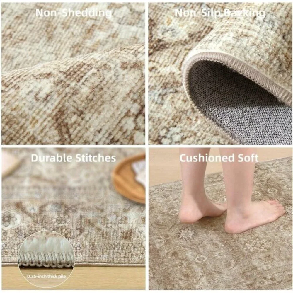 New 5x7 Boho Washable Area Rug, Vintage Tribal Non-Slip Soft Carpet for Home
